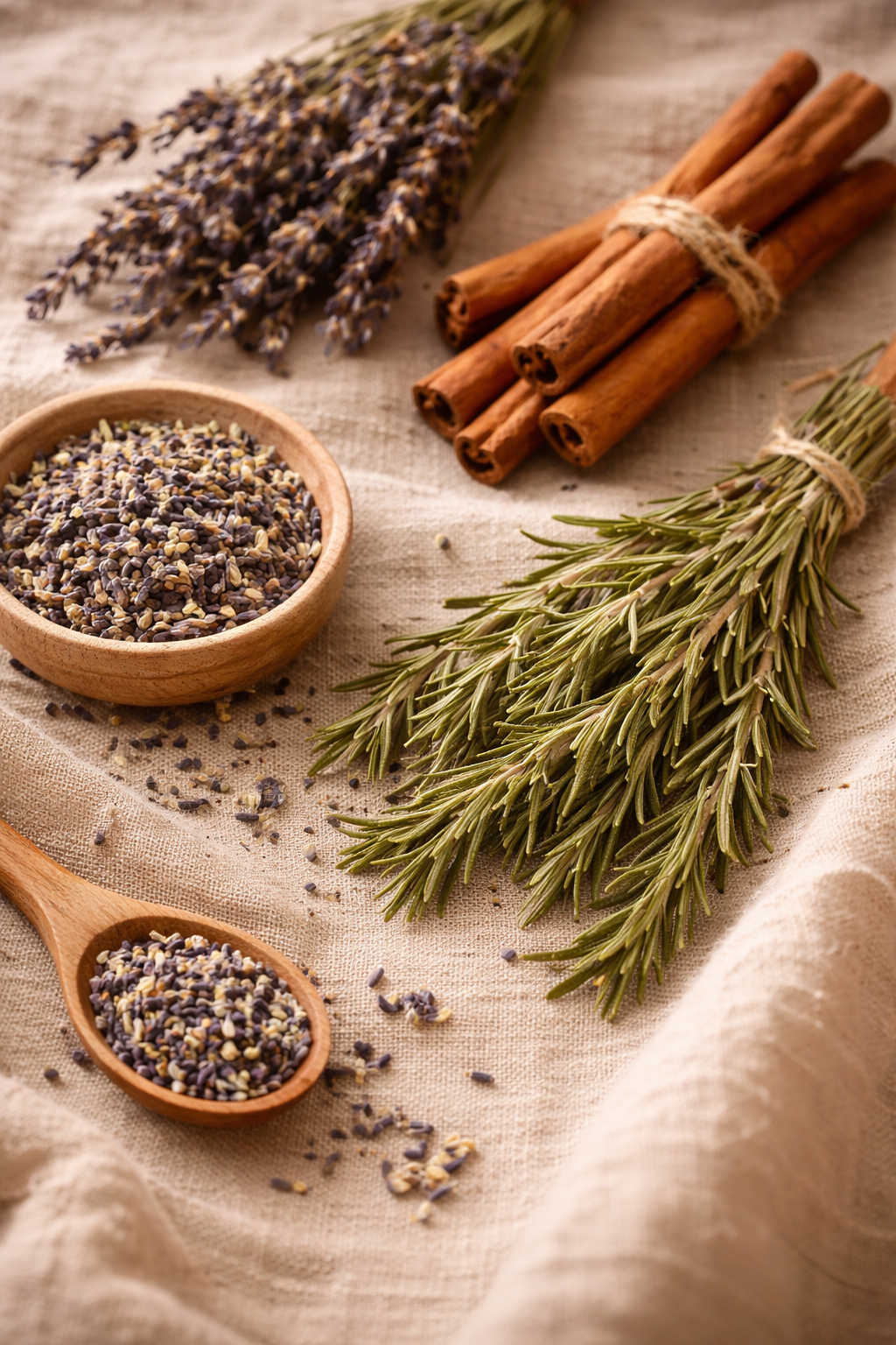 Hierbas naturales lavanda romero canela para aromaterapia