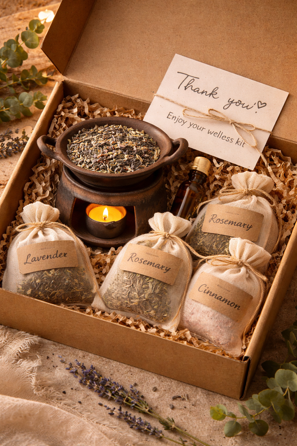 Kit ritual Nóra unboxing con quemador y bolsas de hierbas